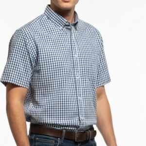 Men's Blue Checkered Short Sleeve Shirt